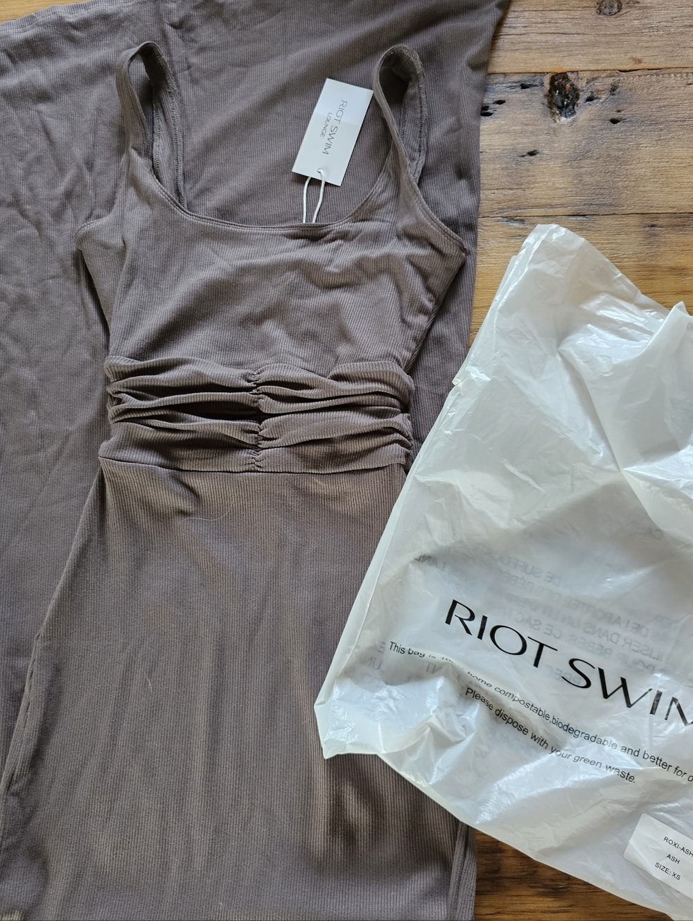 Riot Swim Roxi Ruched Tank Dress Ribbed Ash Size XS - Picture 5 of 14